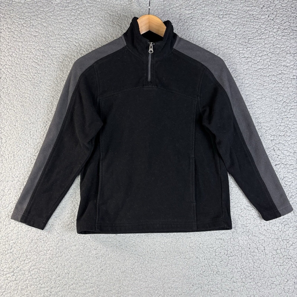 Tek gear Fleece Jacket youth M boys 10-12 Yr pullover sweater 1/4 Zip black Gray